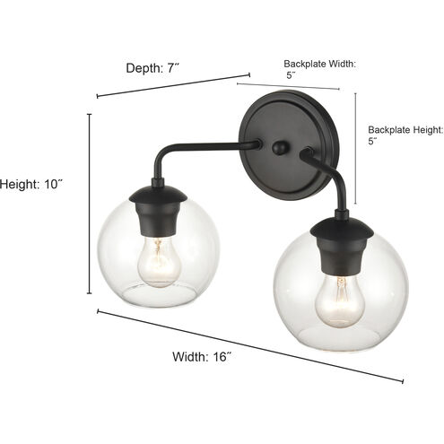 Solmer 2 Light 16 inch Matte Black Bathroom Vanity Light Wall Light